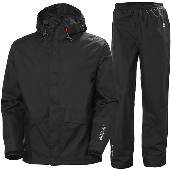 Kit de pluie Manchester Helly veste Hansen veste et pantalon vue de face noir