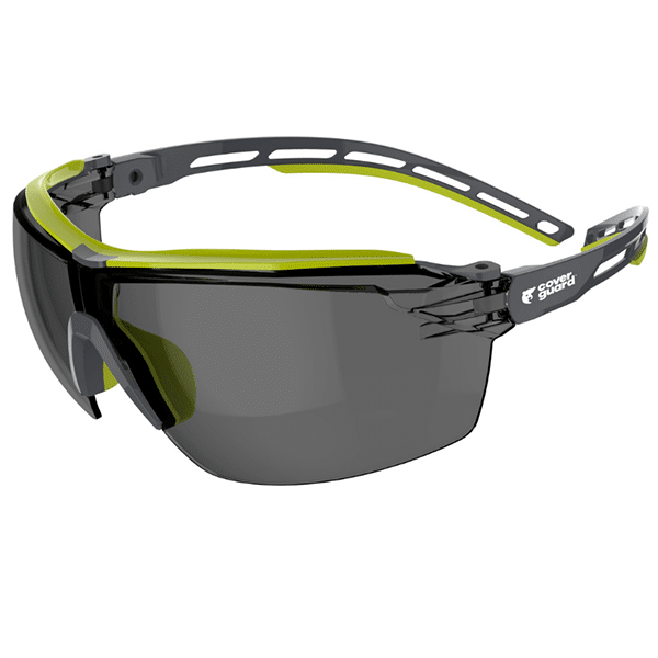 Lunettes de protection Tiger High 10 pièces Coverguard vue de 3/4 noir et vert - verre teinté noir