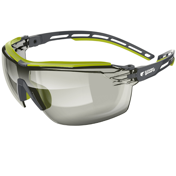 Lunettes de protection Tiger High 10 pièces Coverguard vue de 3/4 noir et vert - verre teinté gris