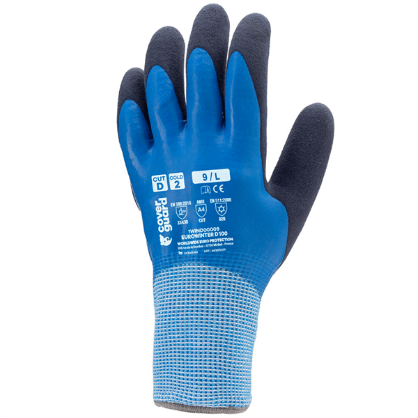 Gants enduis Eurowinter D100 5 pièces Coverguard vue du dos de la main bleu