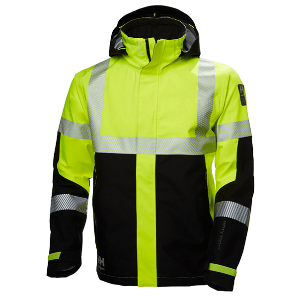 Veste haute visibilité imperméable ICU - Helly Hansen vue face vert noir