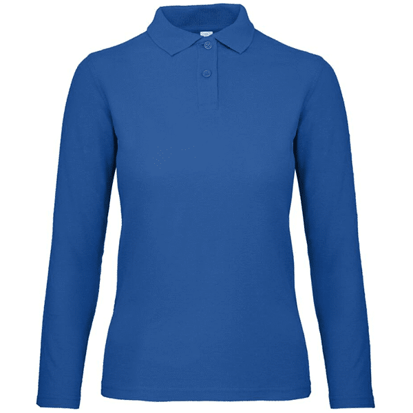 Polo manches longues femme ID 001 B&C vue de face bleu