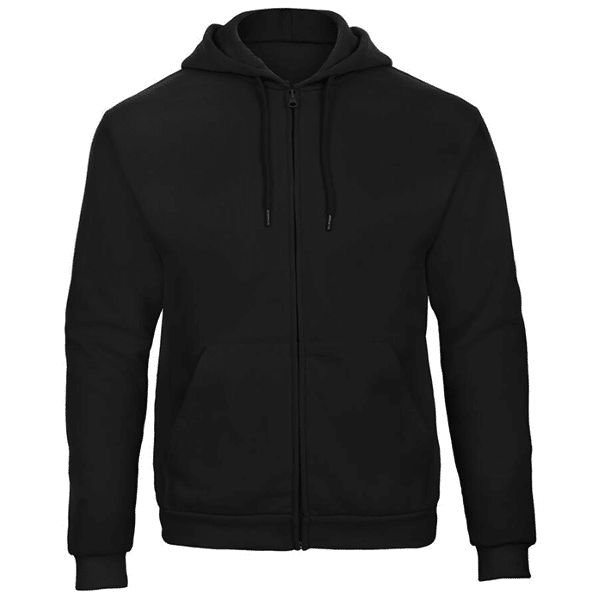 Sweat capuche zippé ID205 B&C vue de face noir