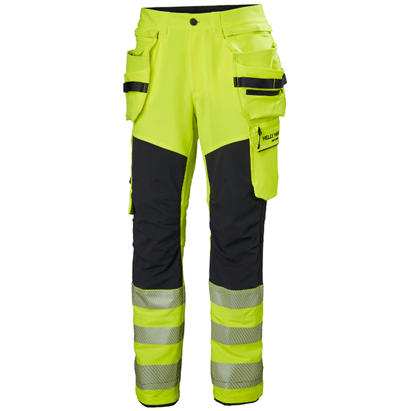 Pantalon haute visibilité ICU BRZ Construction CL 2 Helly Hansen vu face jaune noir