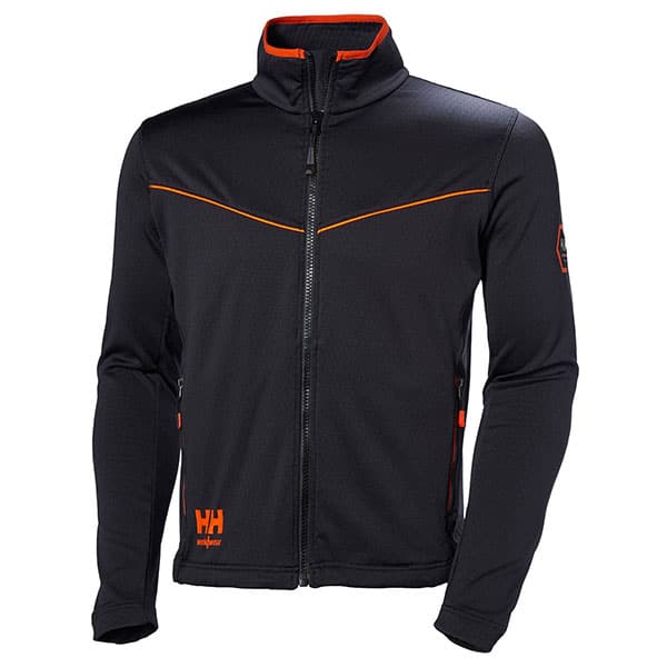 Sweat technique Chelsea Evolution stretch zippé - Helly Hansen vue face noir orange