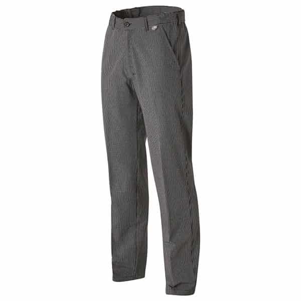 Pantalon de cuisine homme Cookspirit Molinel vue de coté avant motif rayé