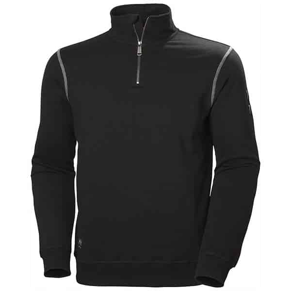 Sweat professionnel col zippé Oxford Helly Hansen vue de face noir