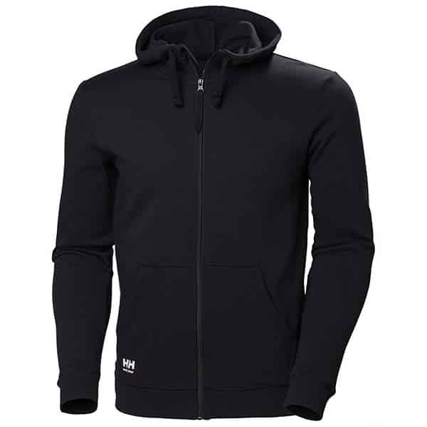 Sweat à capuche zippé Manchester Helly Hansen vu de face noir