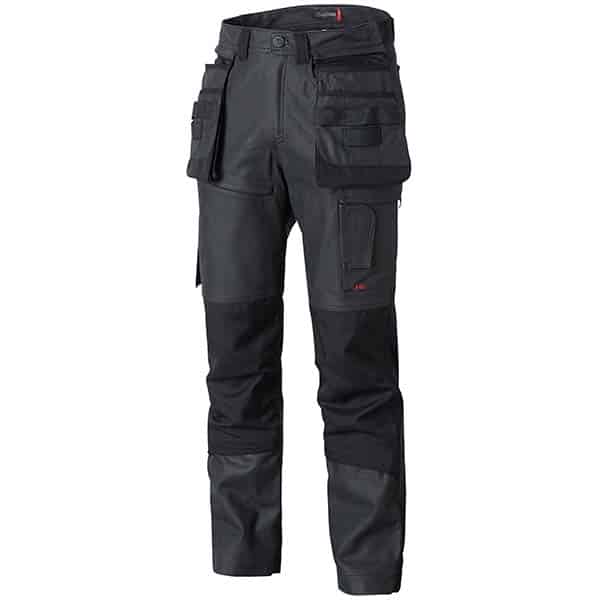 Pantalon de travail Famous force version confort denim enduit Molinel vue de coté avant noir