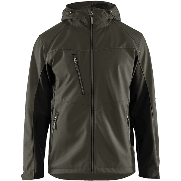 Softshell à capuche Unite - Blaklader vert kaki noir vu de face