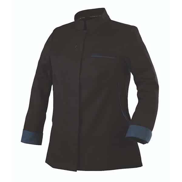 Veste de cuisine femme manches longues Escale - Robur noir vue de face