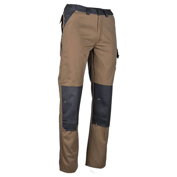 Pantalon de travail zéro métal bicolore multipoches LMA vue de face marron