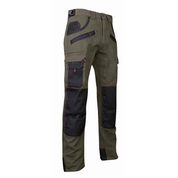Pantalon de travail bicolore multipoches avec poches genouillères homme LMA marron vue de côté