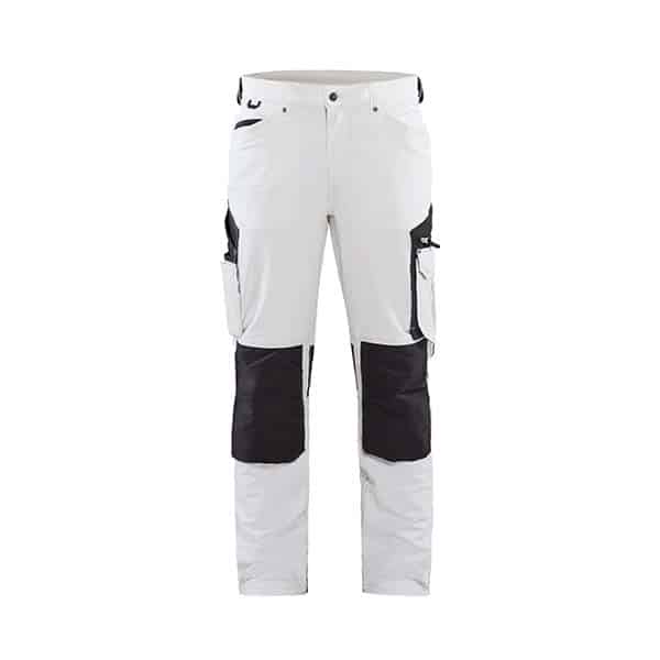 Pantalon peintre stretch 4D Blaklader blanc noir vu de face