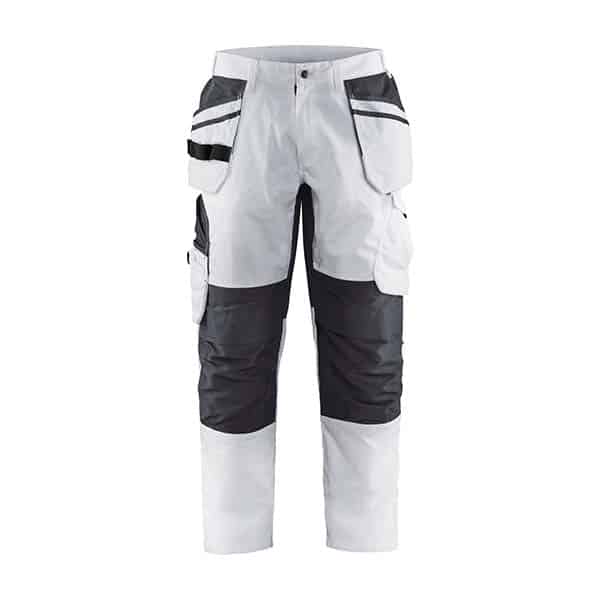 Pantalon de travail peintre stretch Blaklader blanc noir vu de face