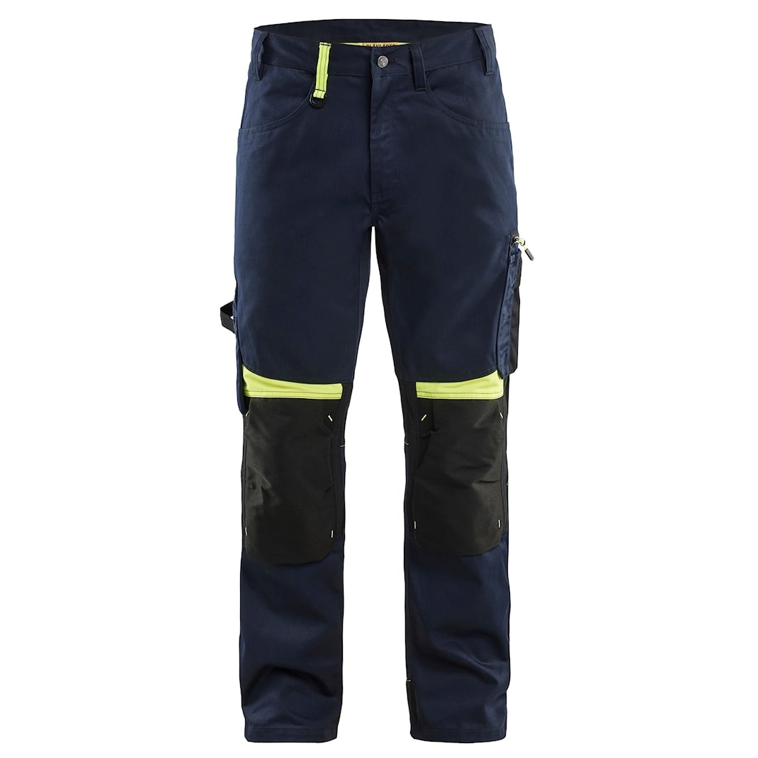 Pantalon de travail Artisan sans poches flottantes Blaklader bleu marine : jaune fluo