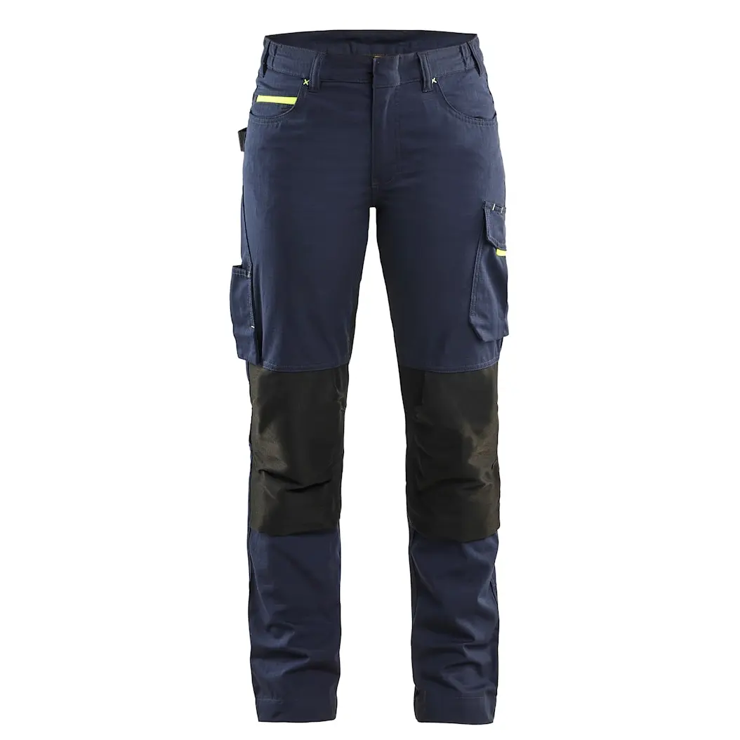 Pantalon maintenance stretch femme Blaklader bleu marine foncé - jaune fluo