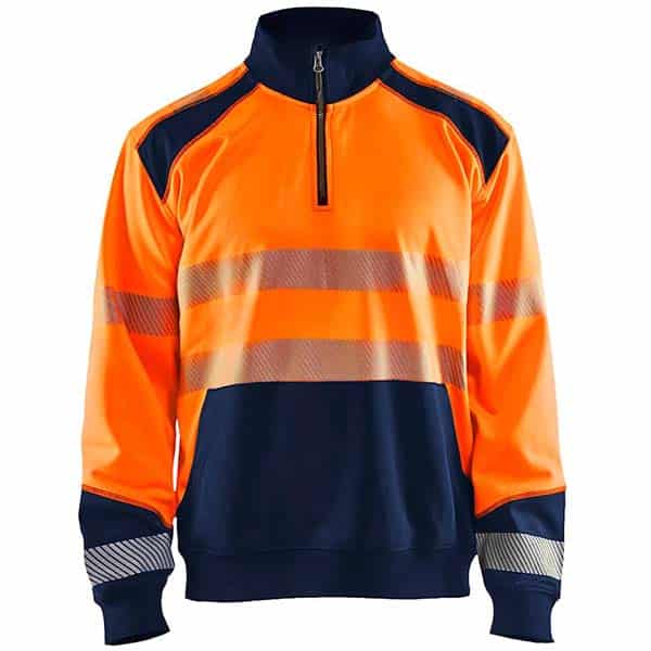 Sweat col camionneur Haute visibilité orange:bleu Blaklader vue de face