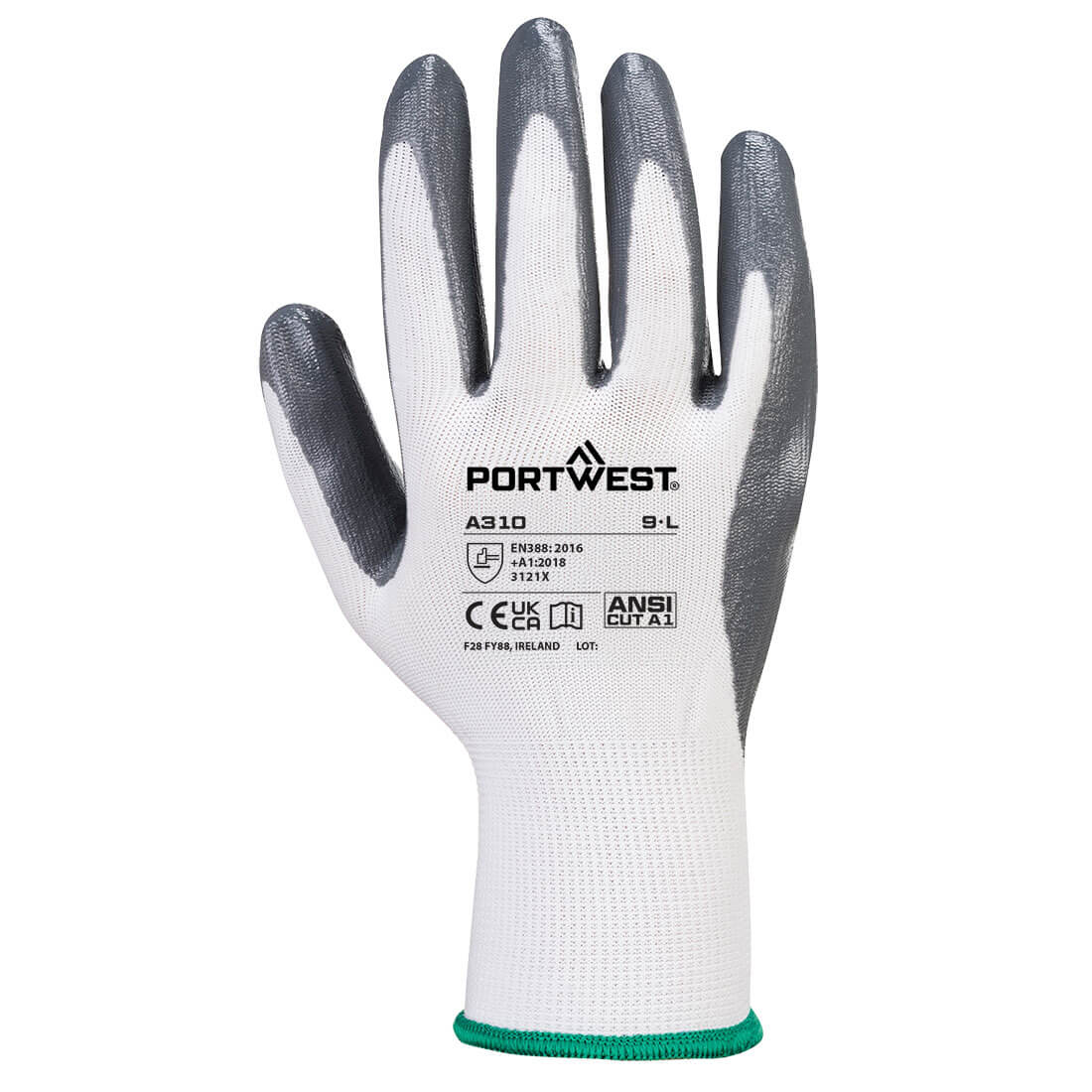 Gants Flexo Grip enduit nitrile Portwest blanc vue de haut