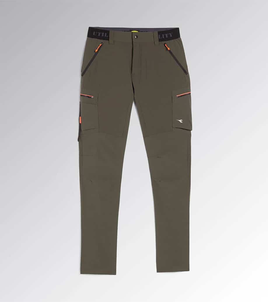 Pantalon de travail cargo stretch Shadow Diadora Utility vert kaki vue de face